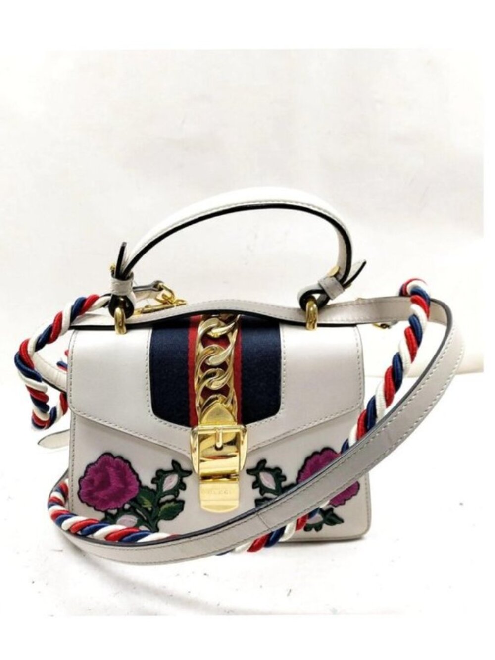 Authentic Gucci Sylvie Mini Floral Embroidered Leather Top Handle Crossbody Bag - Picture 2 of 16